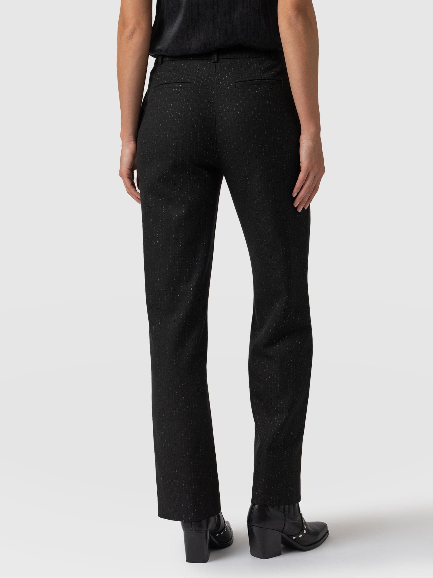 Chester Straight Leg Pant Black Lurex Pinstripe - Women's Trousers | Saint + Sofia® EU
